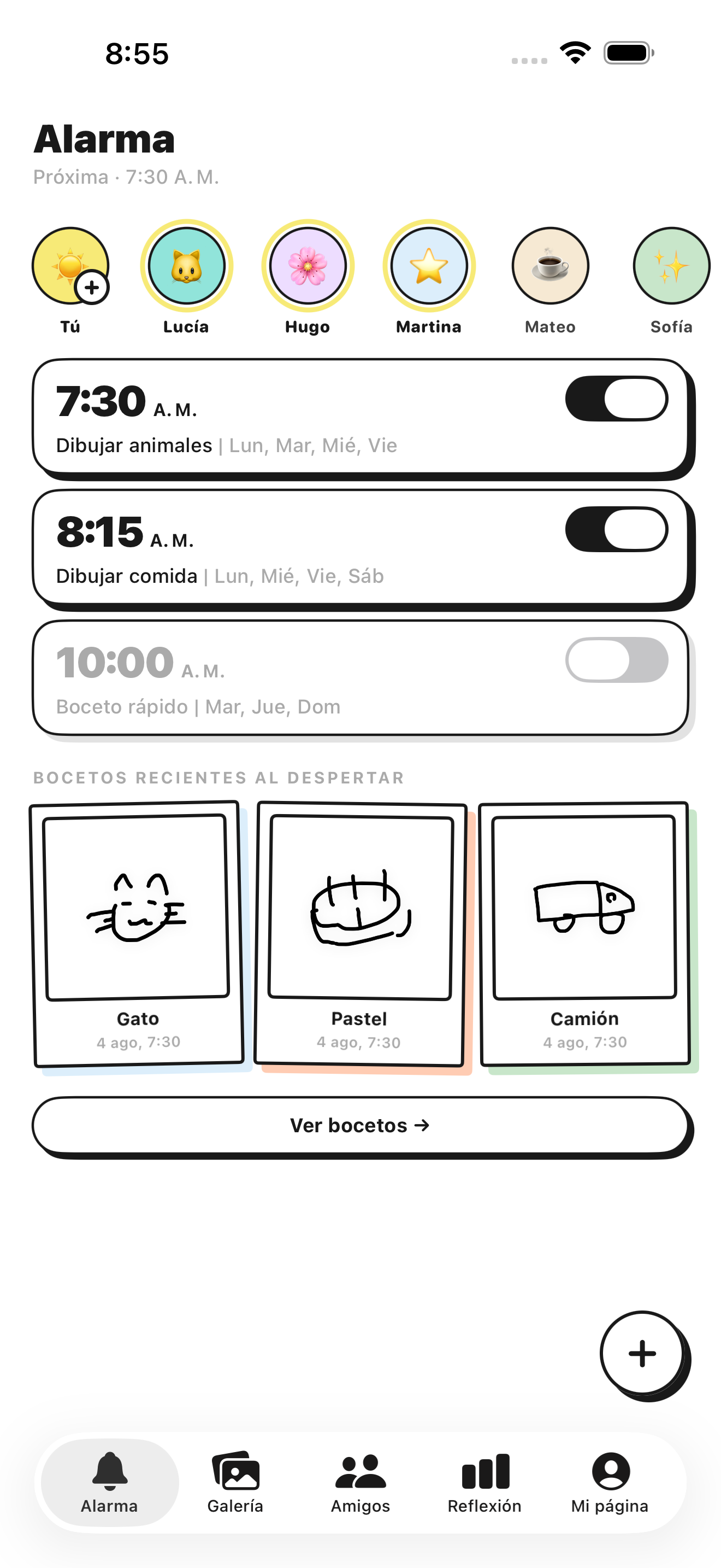 Pantalla de ajustes de alarma
